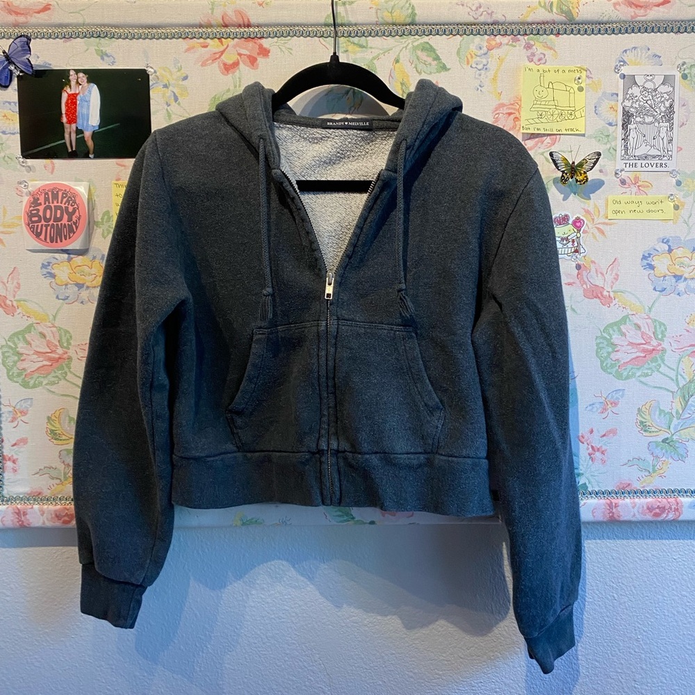 Brandy Melville Crystal cropped zip-up hoodie